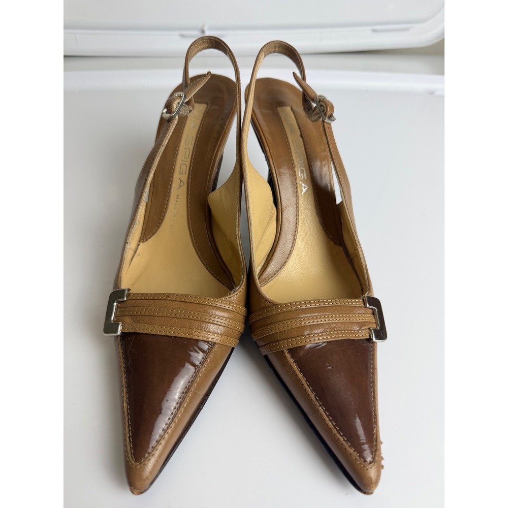 Via Spiga Women's Tan Brown Leather Slingback Kitten Heels Size 6 M